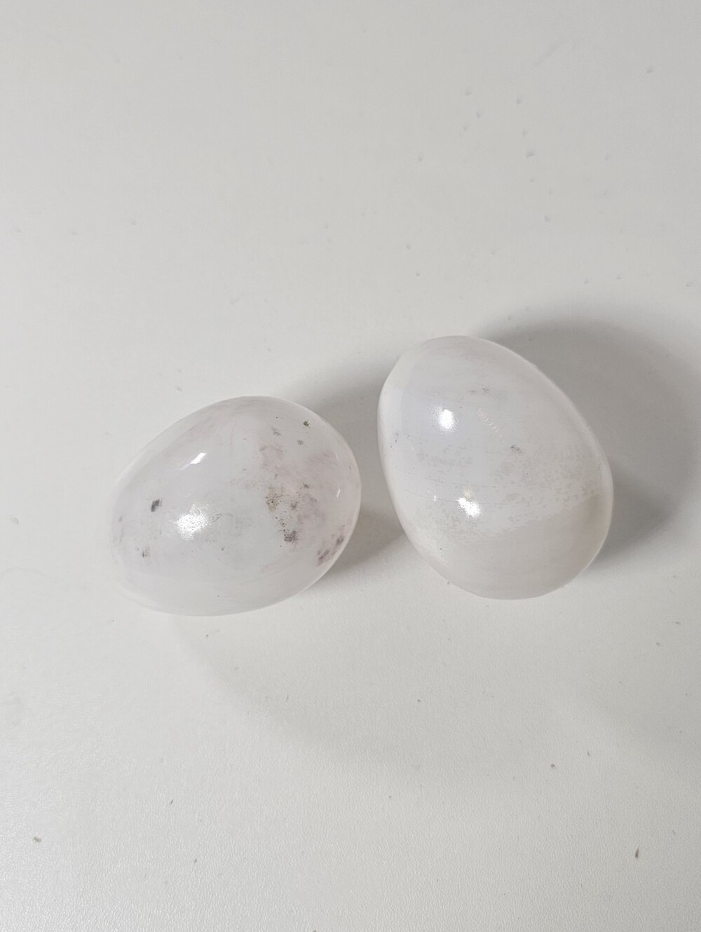 Atq. Hand Blown Milk Glass Nesting Eggs - 1 Pair (2) - 3 3/8" L & 3 1/4" L